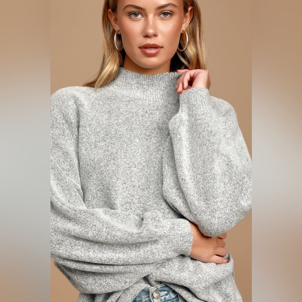 Lulus Cozy Perfection Grey Dolman Sleeve Sweater Top (S)